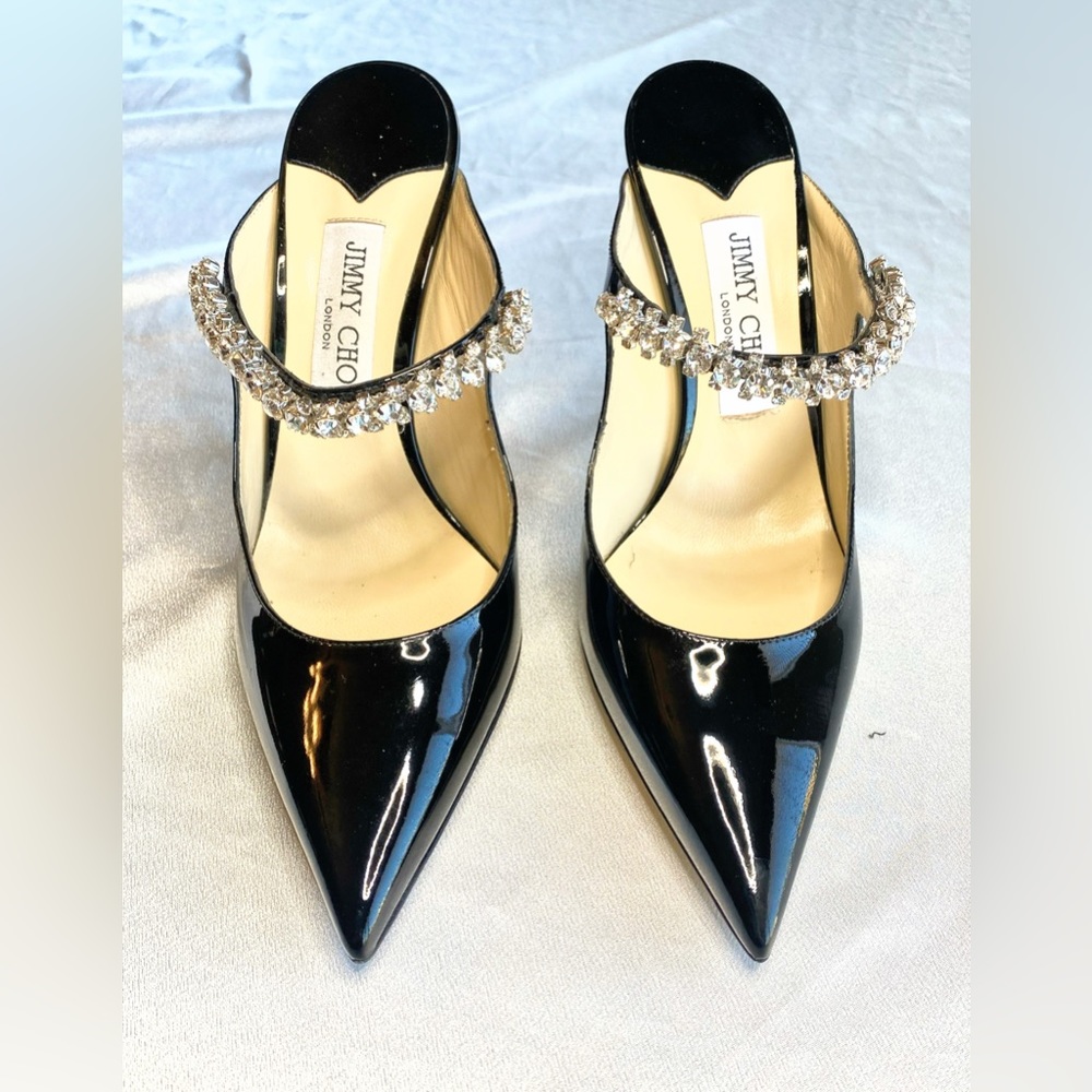 SOLD Jimmy Choo Bing 100 Crystal Embellished Black Patent Mule - Picture 9 of 16